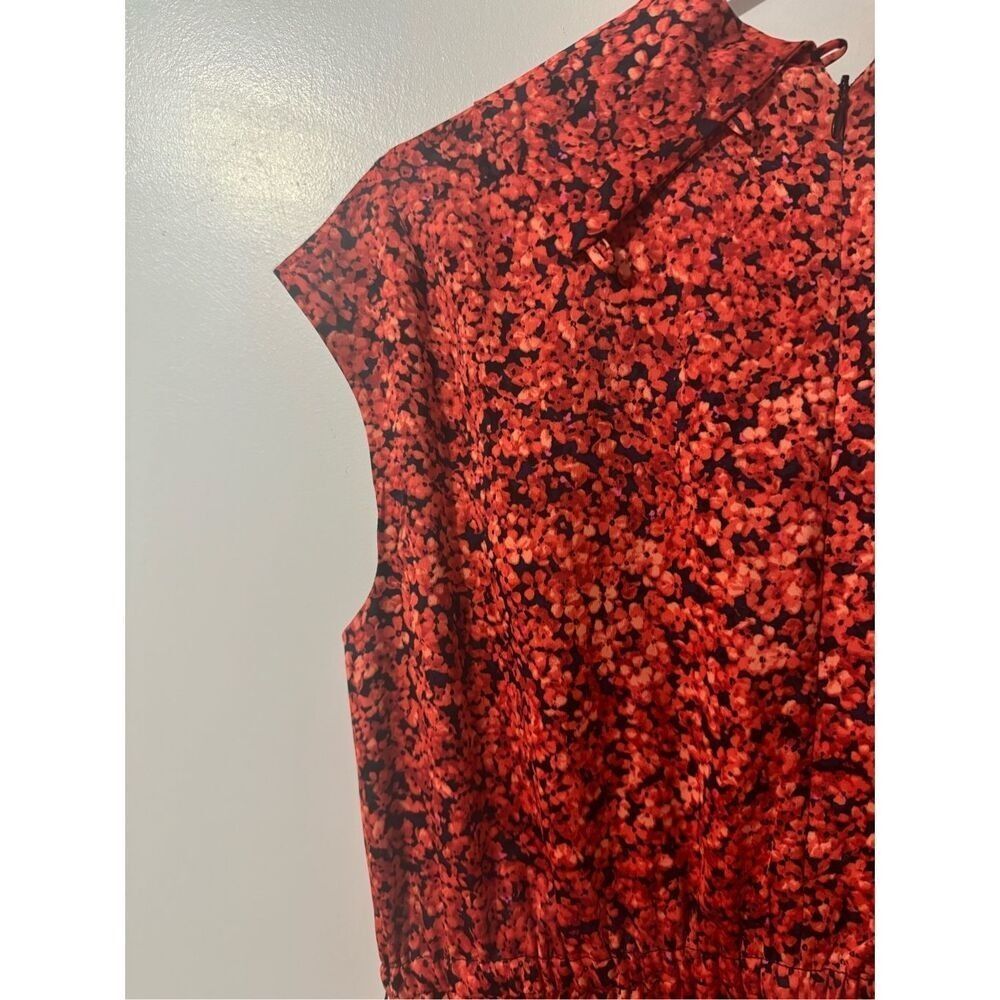 Maggy London Womens Satin Red Floral Collared ALine Midi Dress sz 12 Euro-Summer - Picture 7 of 8